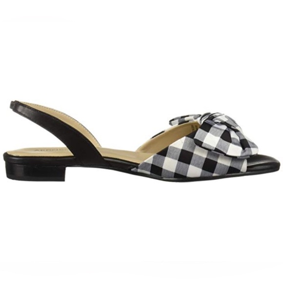 AEROSOLES downtime Black and White Sandals with Gingham Bow - Picture 7 of 7
